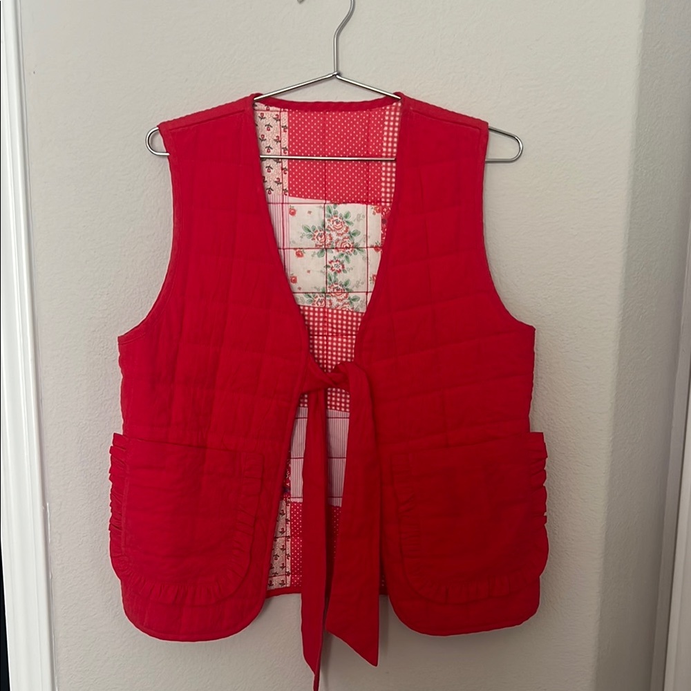 Damson Madder Red Quilted Vest with Tie Front